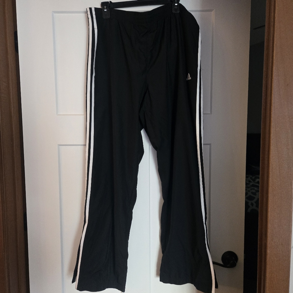 Y2K Adidas Black Track Pants with White Side Stripes